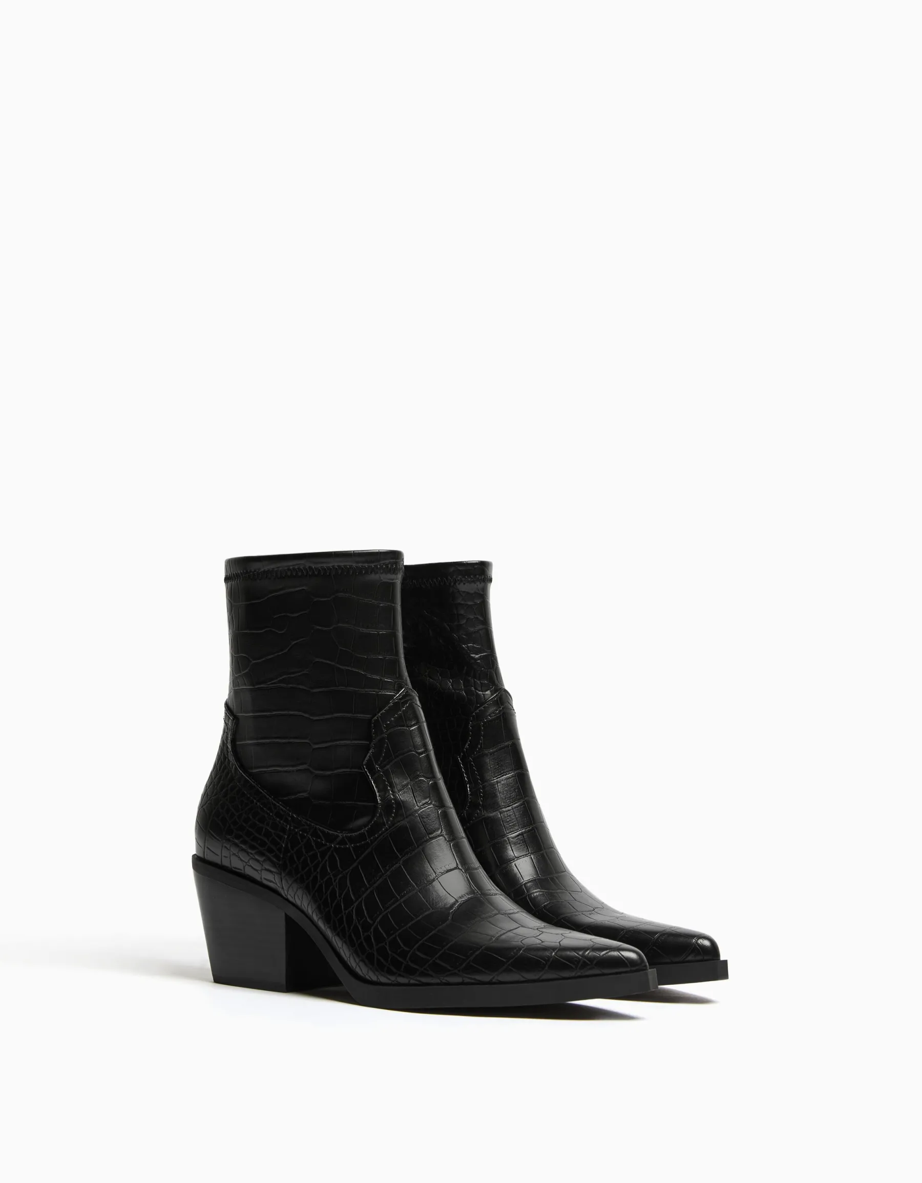 BERSHKA Bottines cowboy gravure motif animal Noir Best Sale