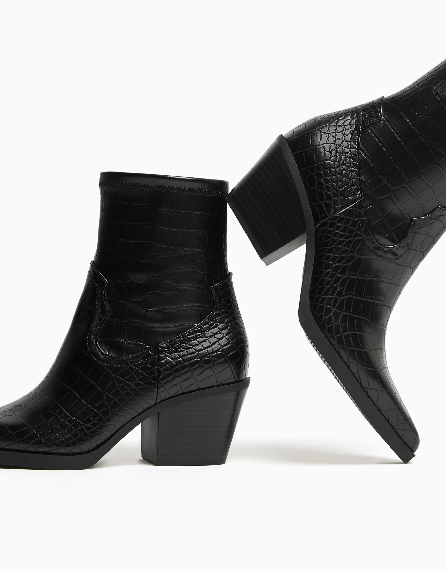 BERSHKA Bottines cowboy gravure motif animal Noir Shop