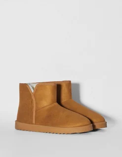 BERSHKA Bottines doublure fausse fourrure Camel Fashion