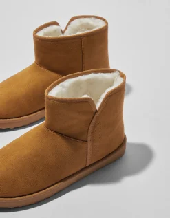 BERSHKA Bottines doublure fausse fourrure Camel Fashion