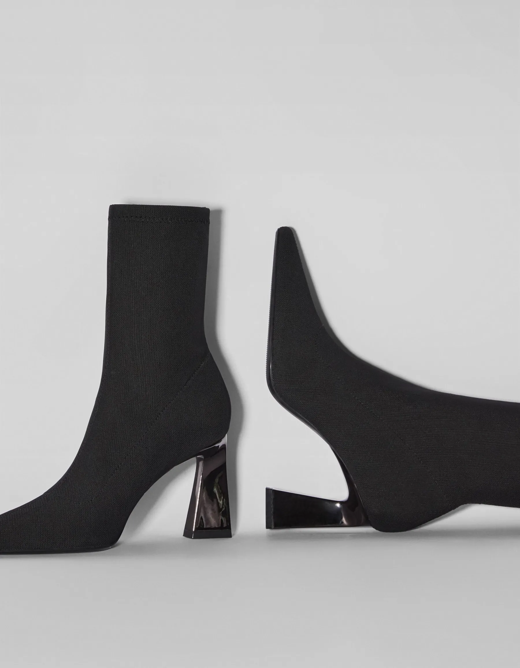 BERSHKA Bottines moulantes talon métallisé Noir Cheap