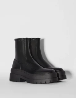 BERSHKA Bottines plateforme moulantes Noir New