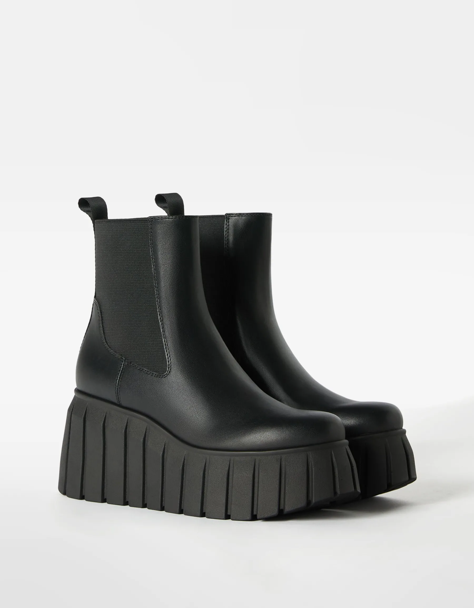 BERSHKA Bottines plateforme XL élastiquées Noir Fashion