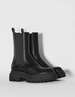 BERSHKA Bottines plates avec bandes élastiques Noir Online