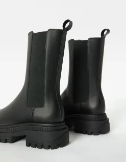 BERSHKA Bottines plates avec bandes élastiques CUIR Noir Best Sale