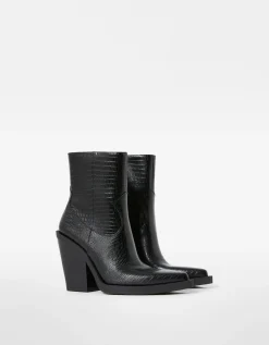 BERSHKA Bottines talon cowboy Noir Sale