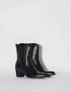 BERSHKA Bottines talon cowboy Noir Best Sale