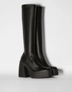 BERSHKA Bottines talon plateforme moulantes Noir Sale