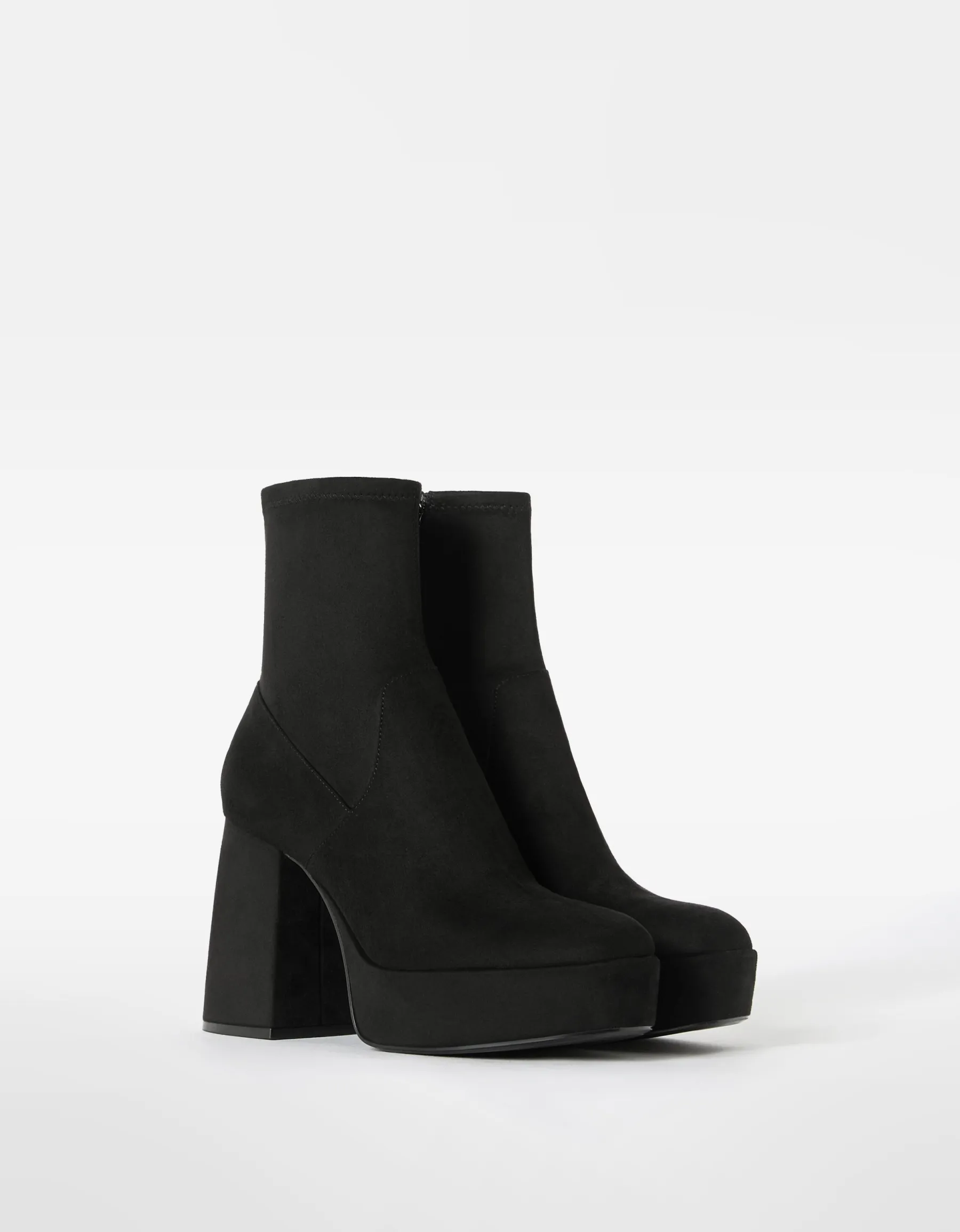 BERSHKA Bottines talon plateforme moulantes Noir Sale