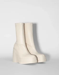 BERSHKA Bottines talon plateforme moulantes Écru Best Sale