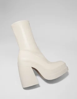 BERSHKA Bottines talon plateforme moulantes Écru Best Sale