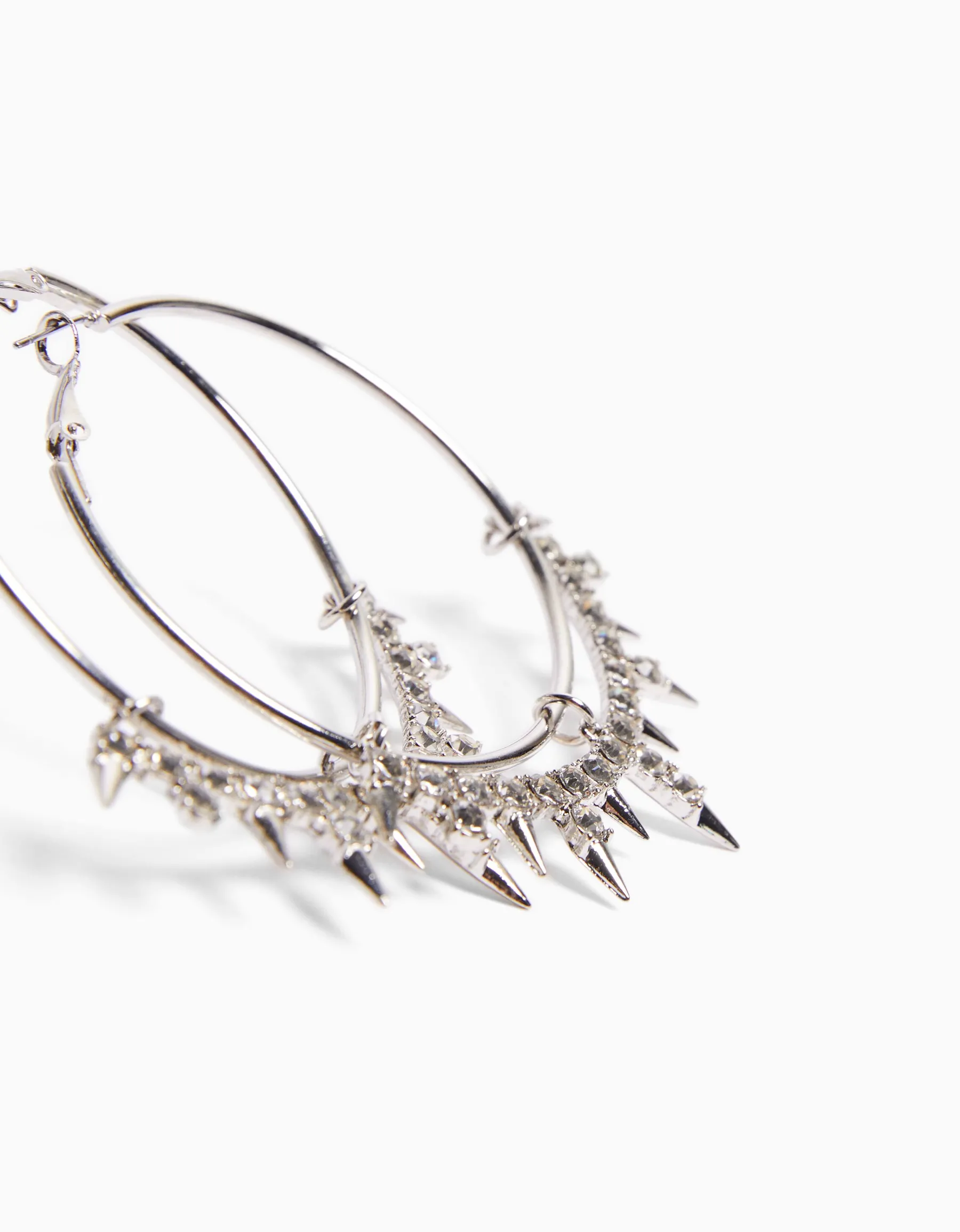 BERSHKA Boucles d’oreilles anneaux pics strass Argent Flash Sale
