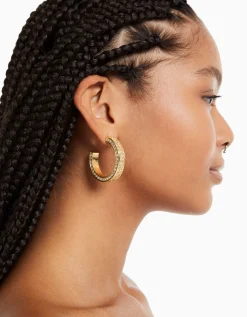 BERSHKA Boucles d’eilles anneaux pierres fantaisie Or Sale