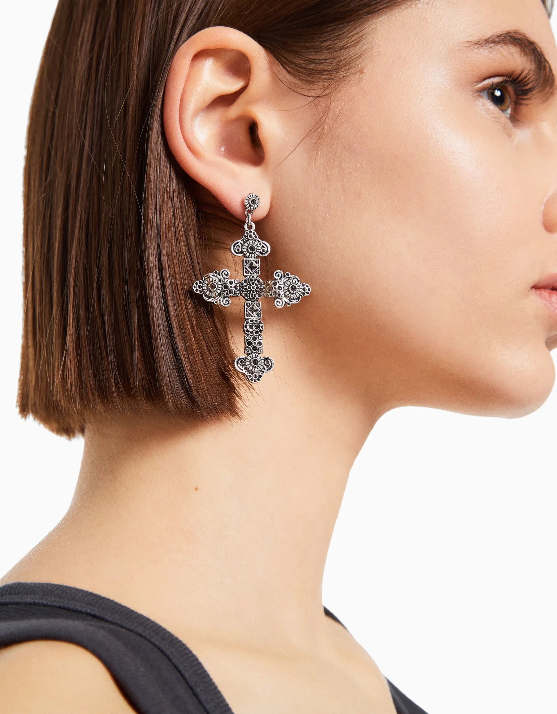 BERSHKA Boucles d’oreilles croix Argent Fashion