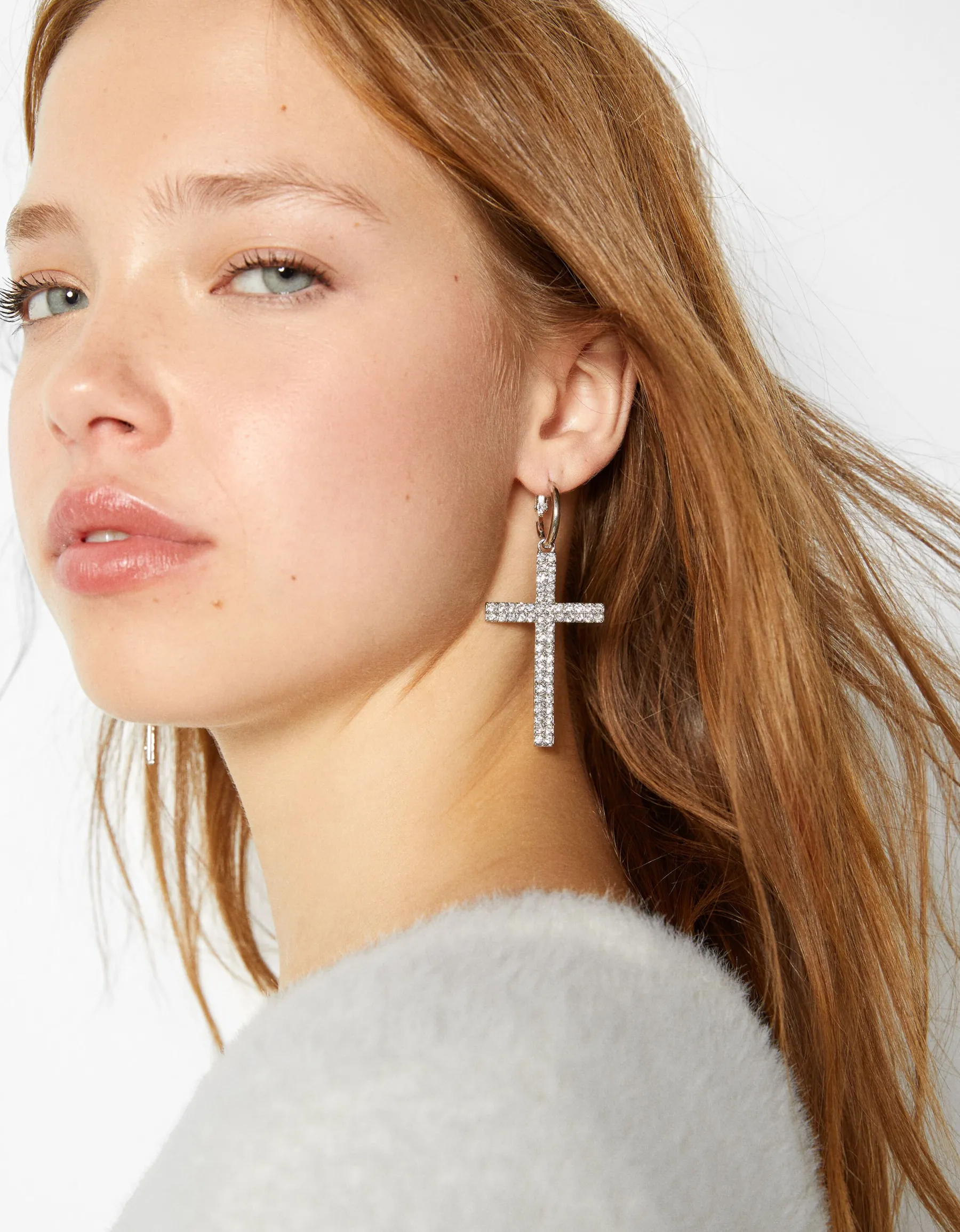 BERSHKA Boucles d’oreilles croix pierres fantaisie Argent Best