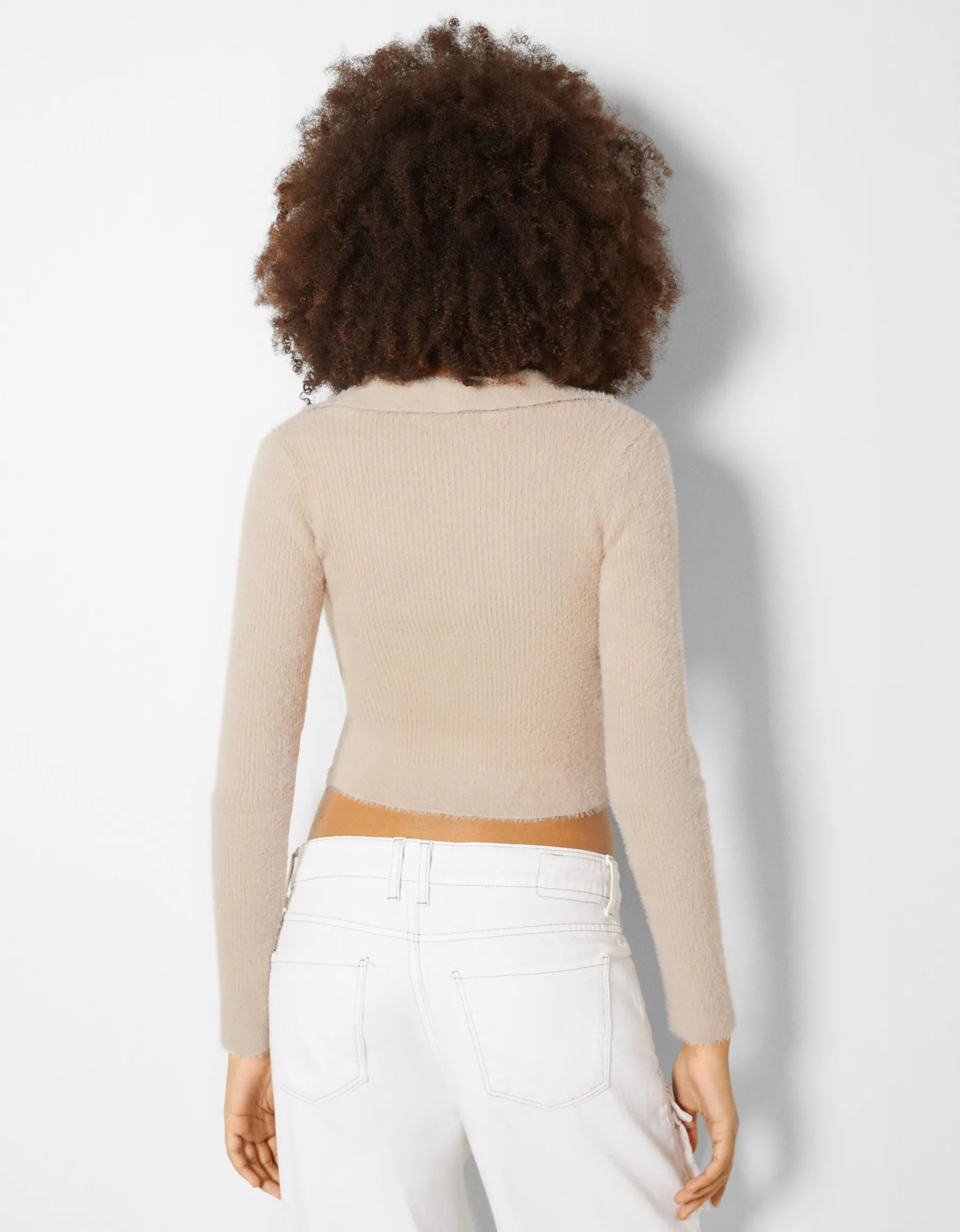 BERSHKA Cardigan col polo boutons Sable Cheap