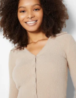 BERSHKA Cardigan col polo boutons Sable Cheap