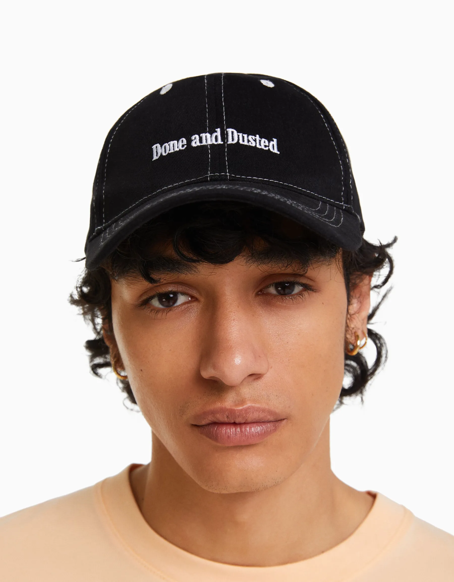 BERSHKA Casquette brodée Sable Cheap