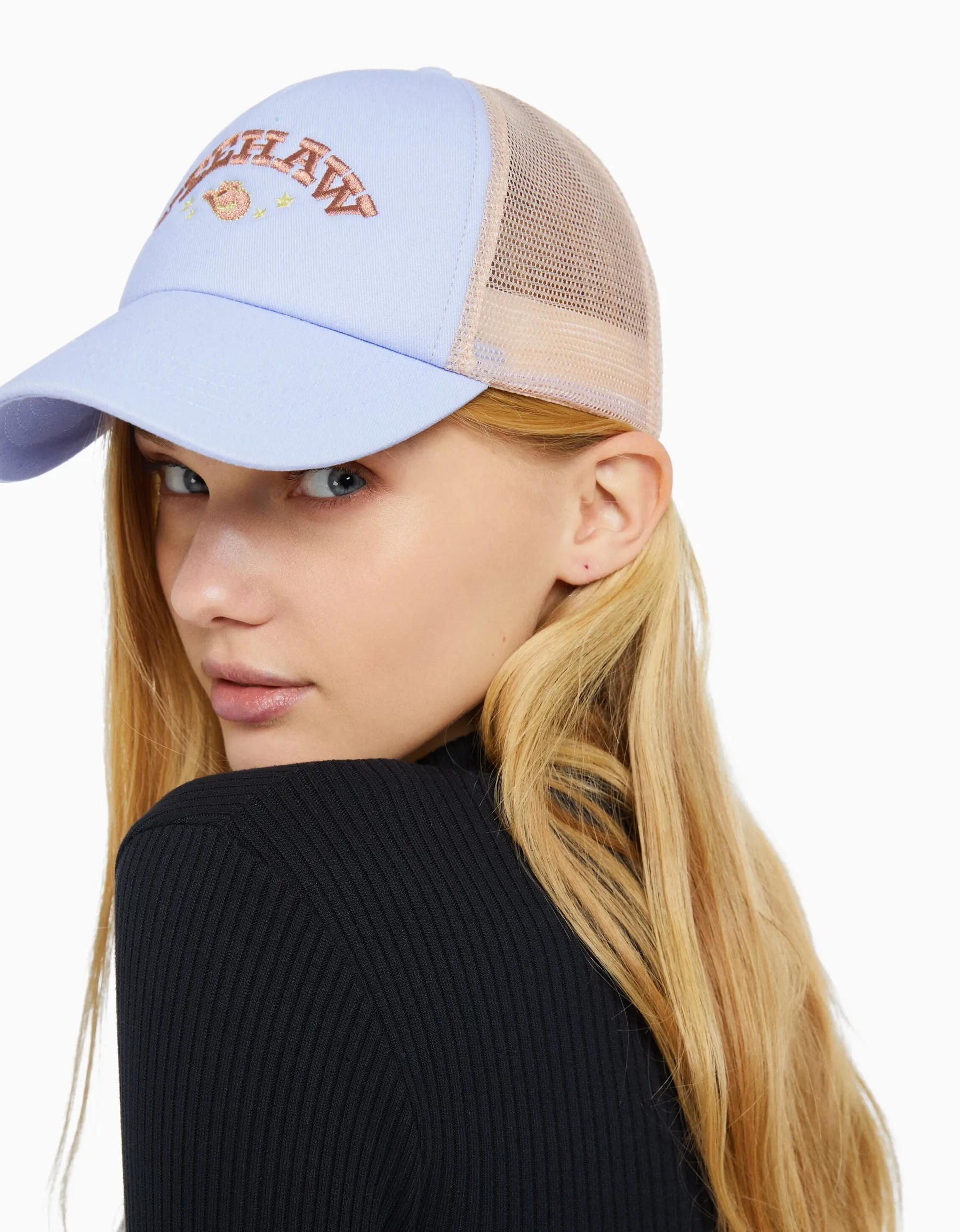BERSHKA Casquette trucker brodée Bleu Flash Sale