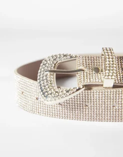 BERSHKA Ceinture à boucle en strass Argent Sale