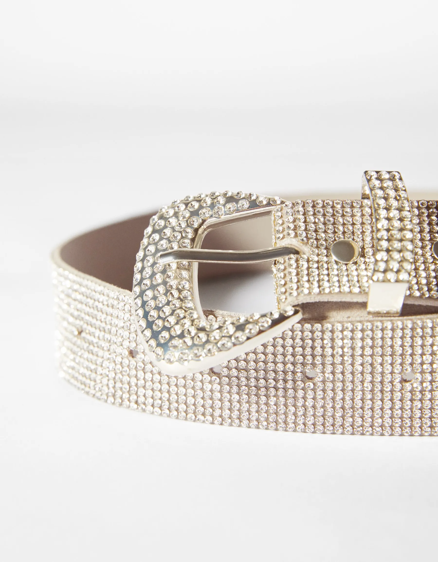 BERSHKA Ceinture à boucle en strass Argent Sale