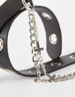 BERSHKA Ceinture chaîne œillets croix Noir Store