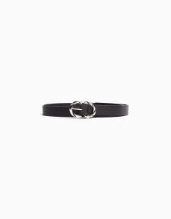 BERSHKA Ceinture fine double boucle Noir Best