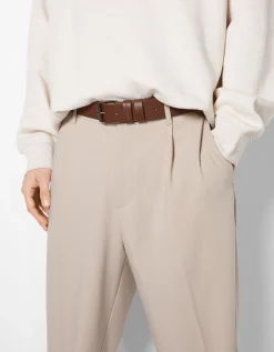 BERSHKA Ceinture large effet cuir Marron Clearance