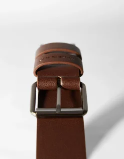 BERSHKA Ceinture large effet cuir Marron Clearance