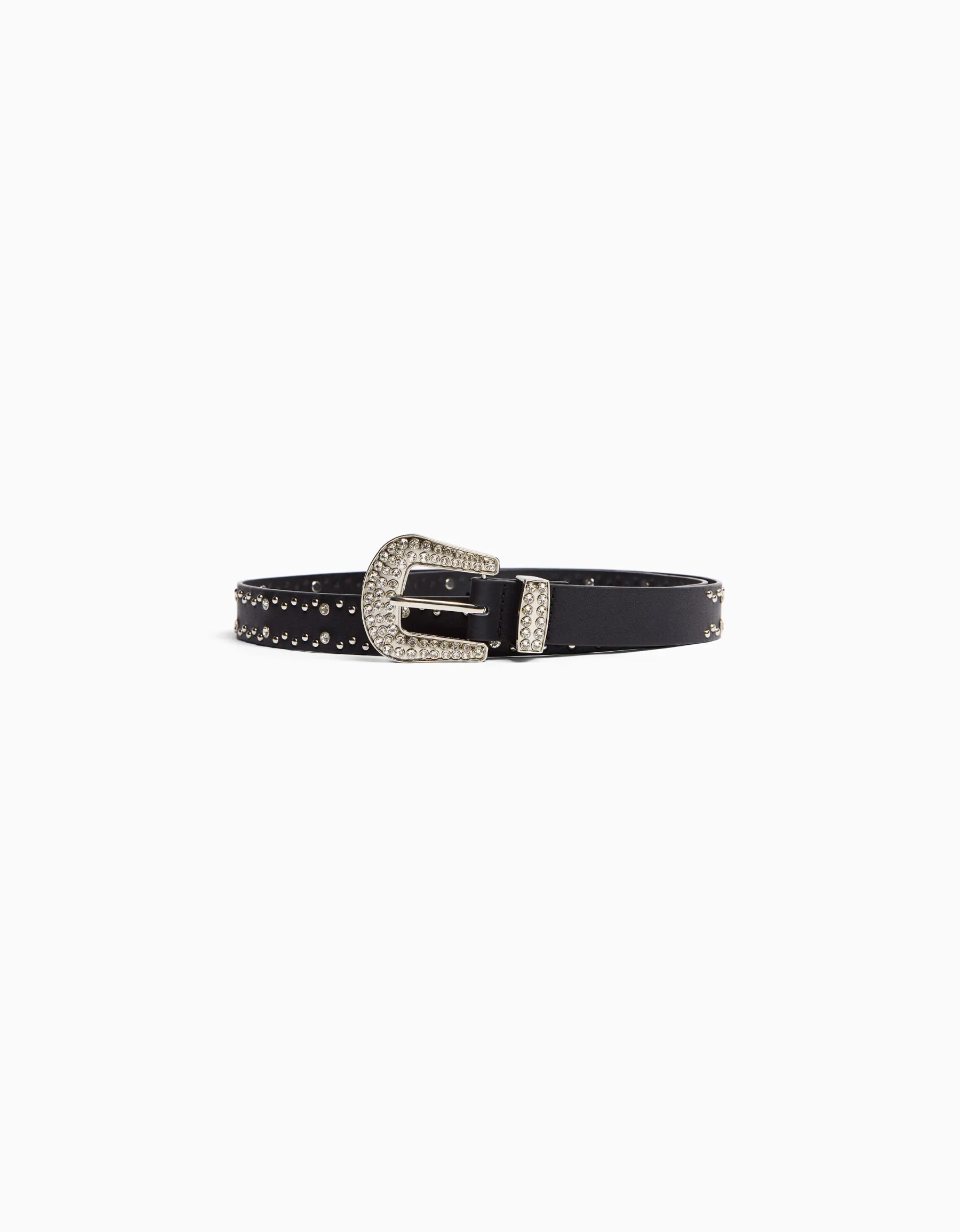 BERSHKA Ceinture rivets strass Blanc Cheap