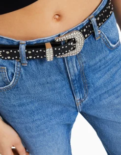 BERSHKA Ceinture rivets strass Blanc Cheap