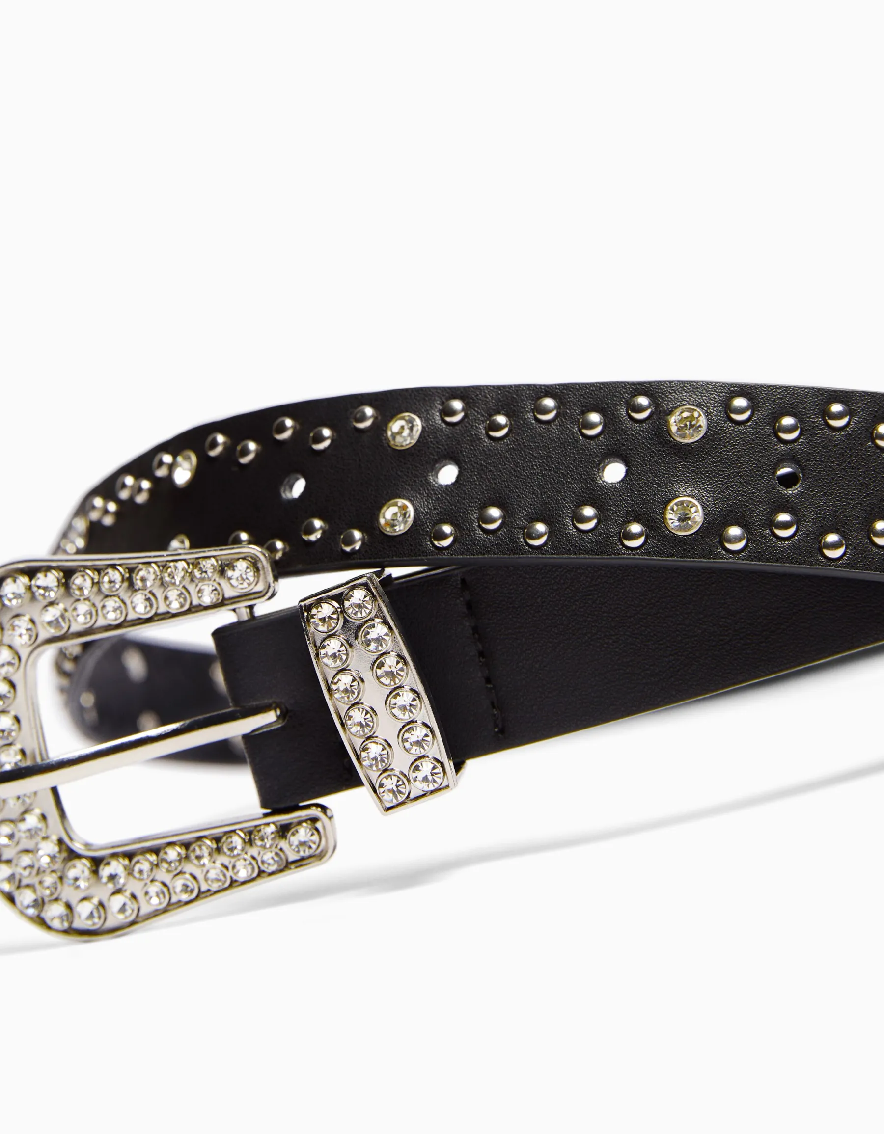 BERSHKA Ceinture rivets strass Blanc Cheap