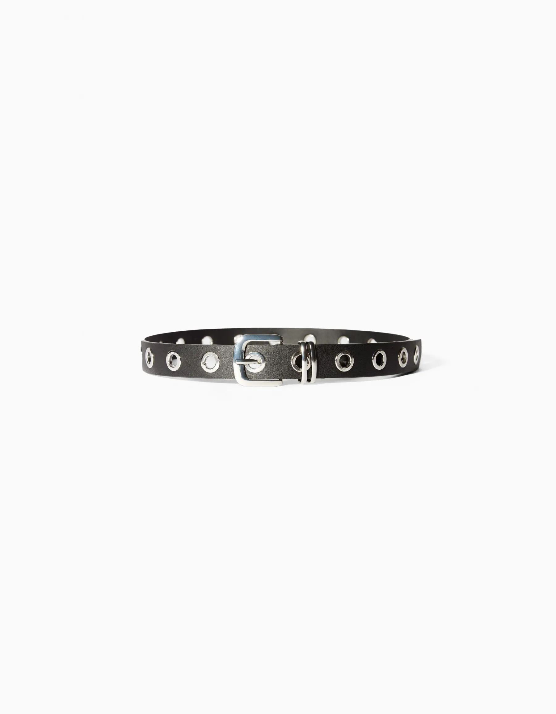 BERSHKA Ceinture similicuir œillets Noir Clearance