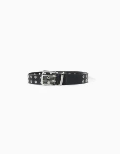 BERSHKA Ceinture similicuir œillets Noir Cheap