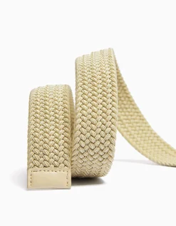 BERSHKA Ceinture tressée de couleur Écru Outlet