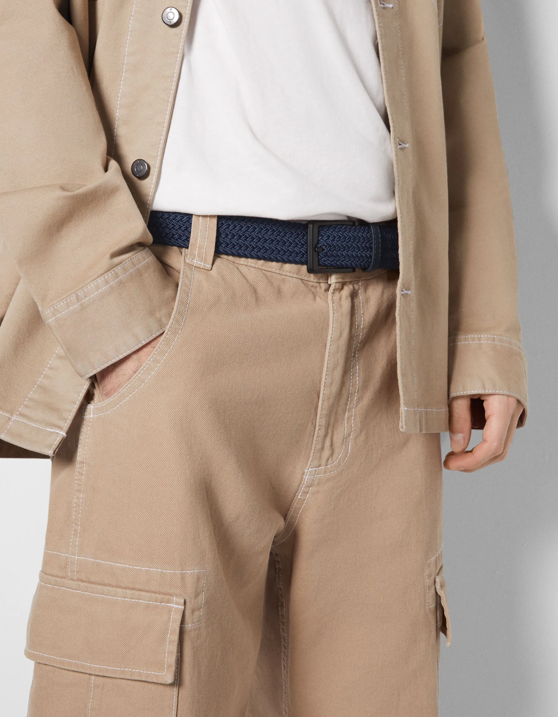 BERSHKA Ceinture tressée similicuir Marine Discount