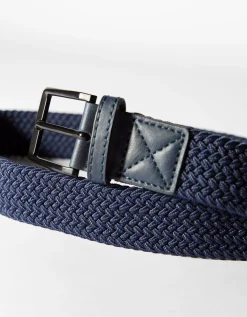 BERSHKA Ceinture tressée similicuir Marine Discount