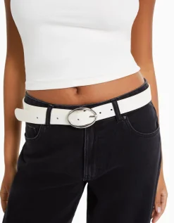 BERSHKA Ceinture unie similicuir Noir Sale