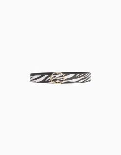 BERSHKA Ceinture zèbre imprimé Blanc / Noir Store