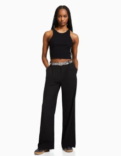 BERSHKA Ceinture zèbre imprimé Blanc / Noir Store