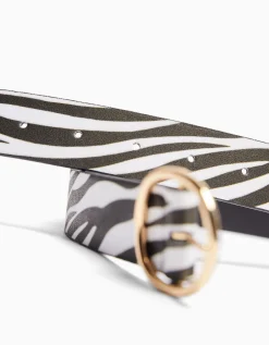 BERSHKA Ceinture zèbre imprimé Blanc / Noir Store