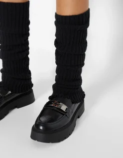 BERSHKA Chauffe-pieds maille Noir Outlet
