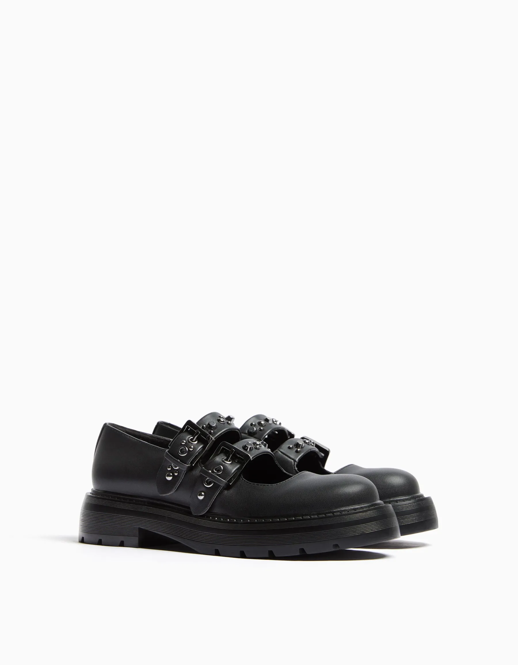 BERSHKA Chaussures plates type Mary Jane Noir Cheap