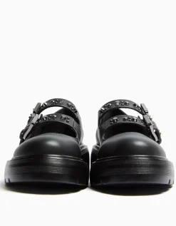 BERSHKA Chaussures plates type Mary Jane Noir Cheap