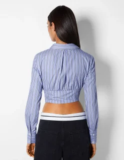BERSHKA Chemise corset moulante manches longues popeline Kaki Best