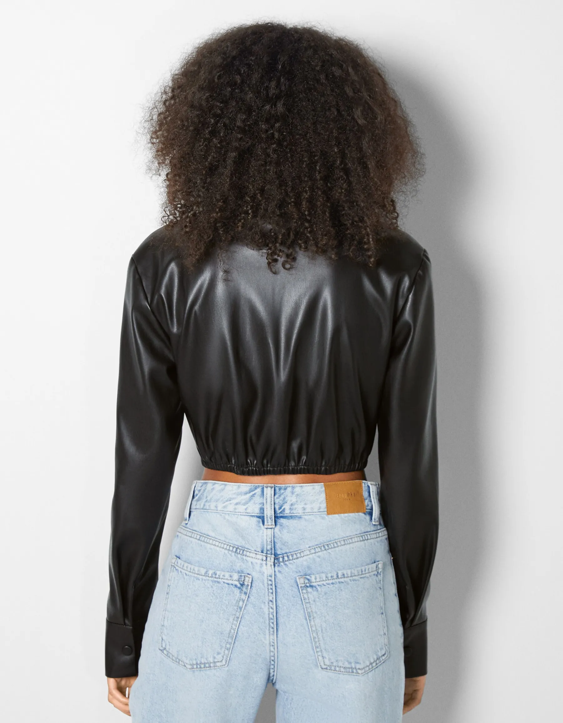 BERSHKA Chemise corset similicuir Noir Fashion