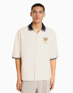 BERSHKA Chemise manches courtes col bord-côte Blanc Store