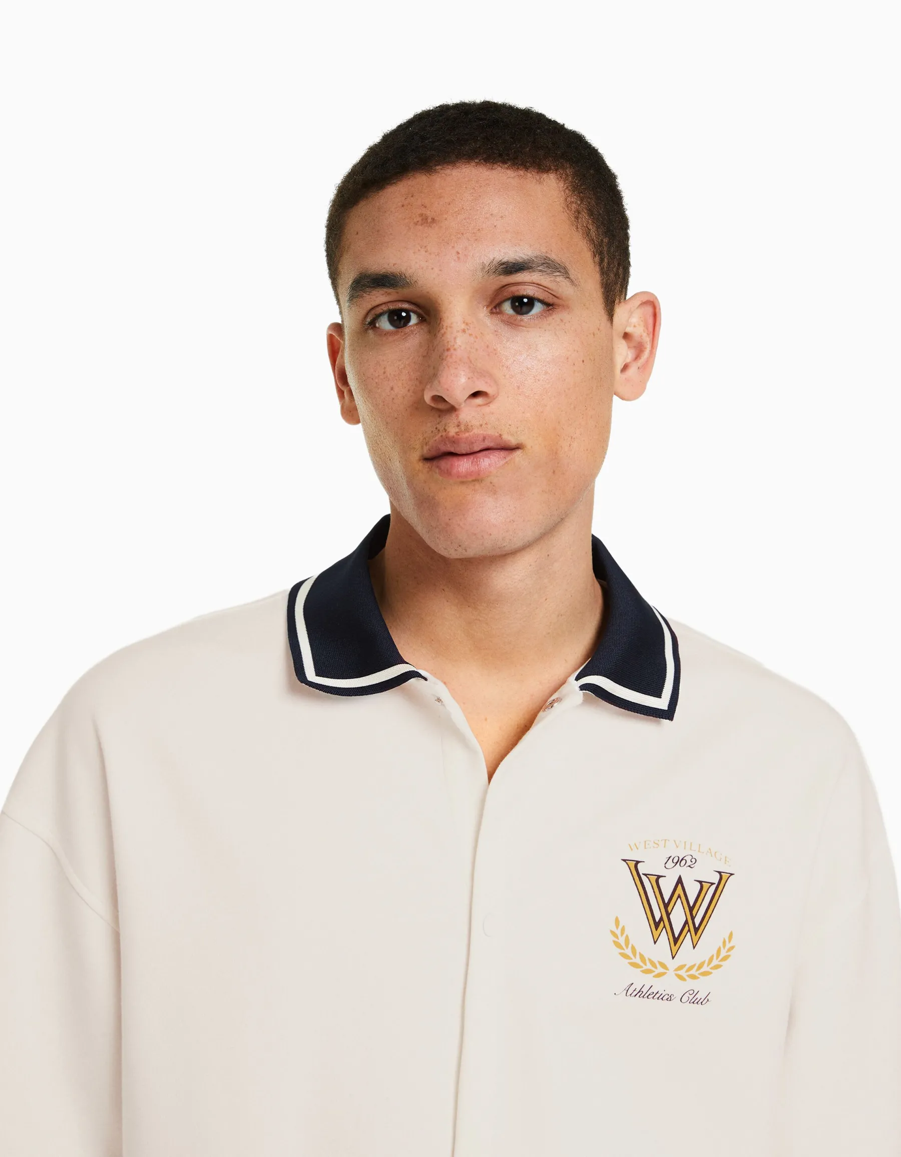 BERSHKA Chemise manches courtes col bord-côte Blanc Store