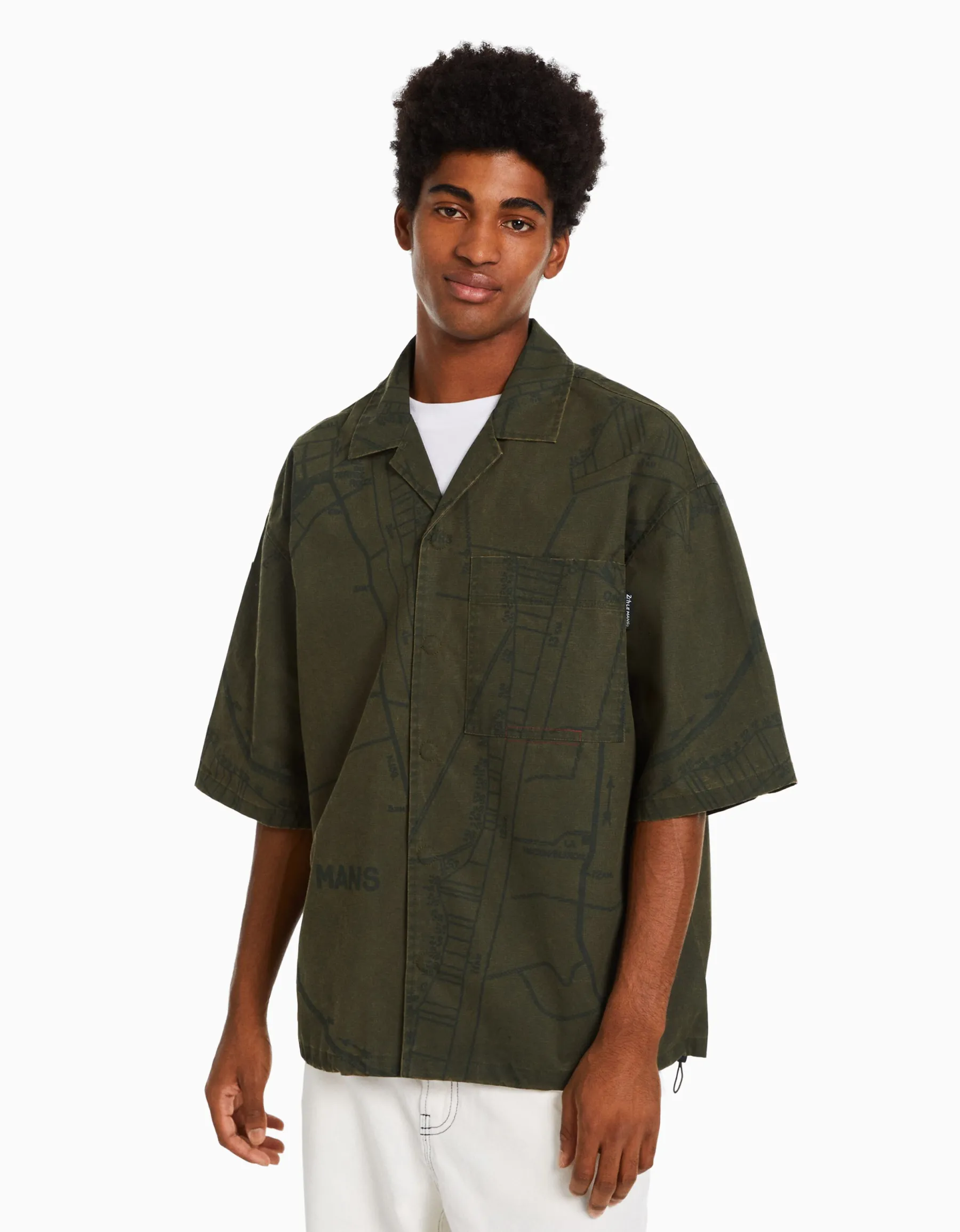 BERSHKA Chemise manches courtes 24h LE MANS Kaki Best Sale