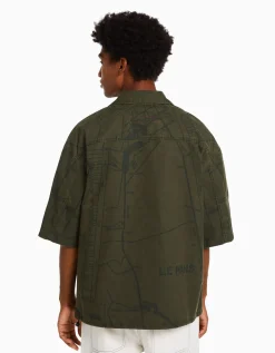 BERSHKA Chemise manches courtes 24h LE MANS Kaki Best Sale